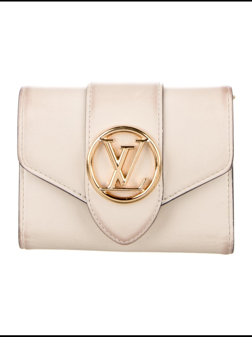 Louis Vuitton Cream Leather Compact Wallet with Gold LV Circle Emblem